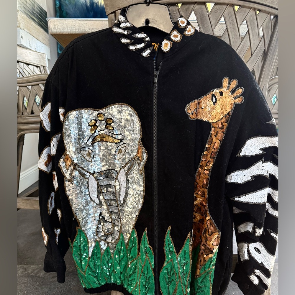 Modi lions tigers and bears oh no sequin jacket vintage L